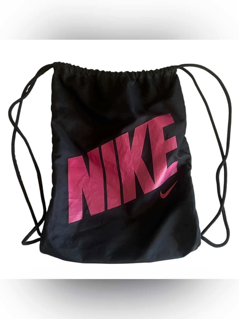 Nike Black Drawstring Backpack with Pink Logo